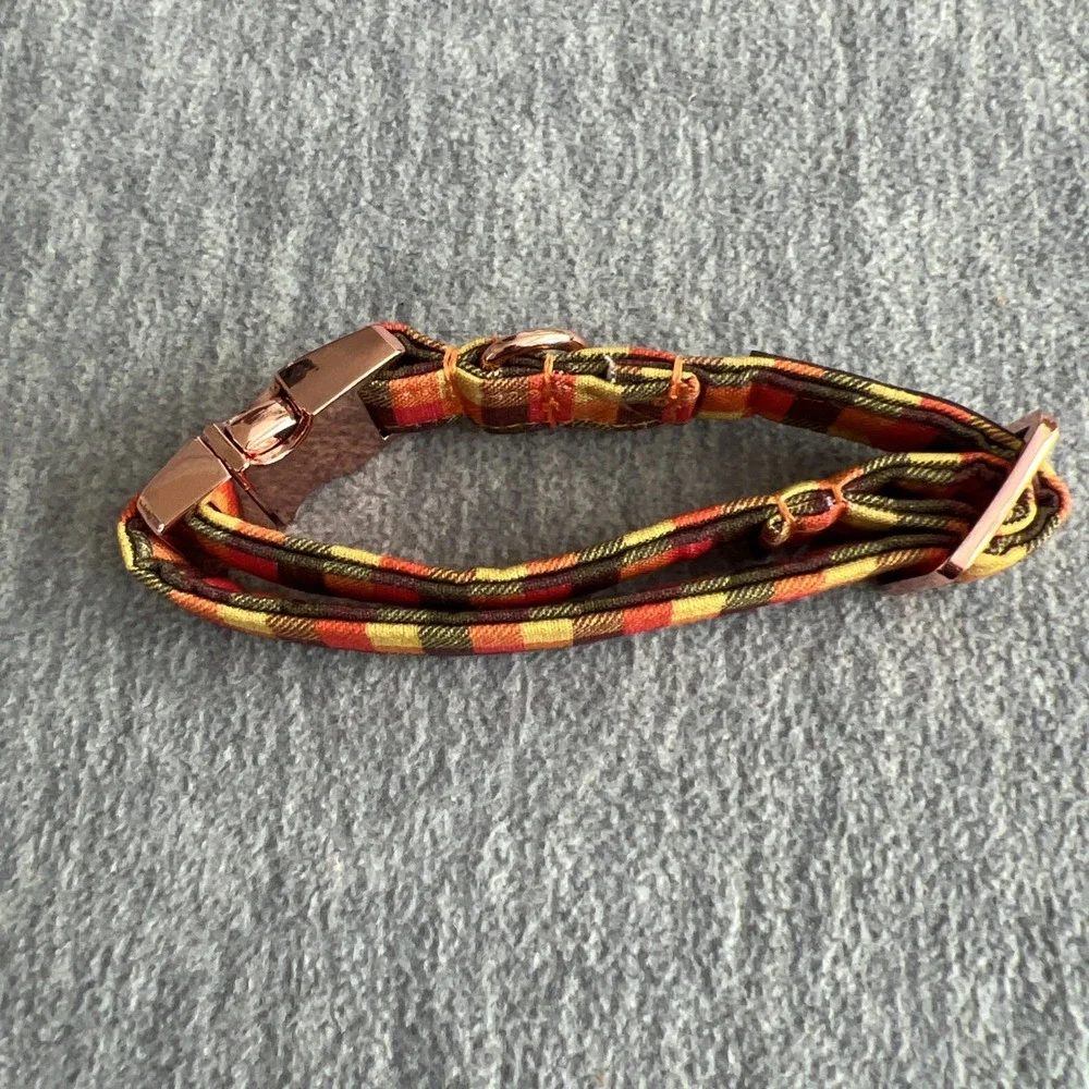 Elegant Little Tail XS Dog Collar & Bow Yellow Plaid Grid‎ Unisex Adjustable New